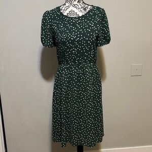 Chic Forest Green Polka Dot Midi Dress